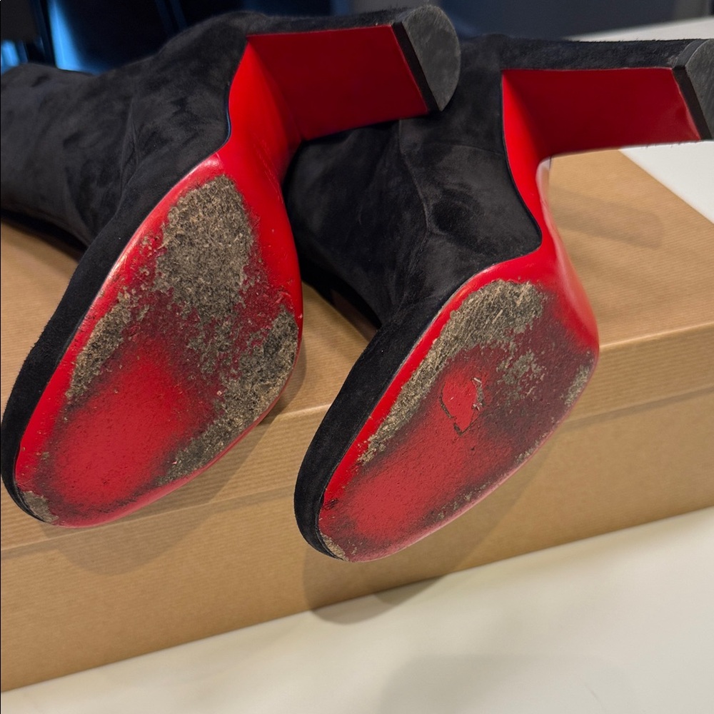 Christian Louboutin Black Suede Ankle Boots with Signature Red Sole - Picture 3 of 5